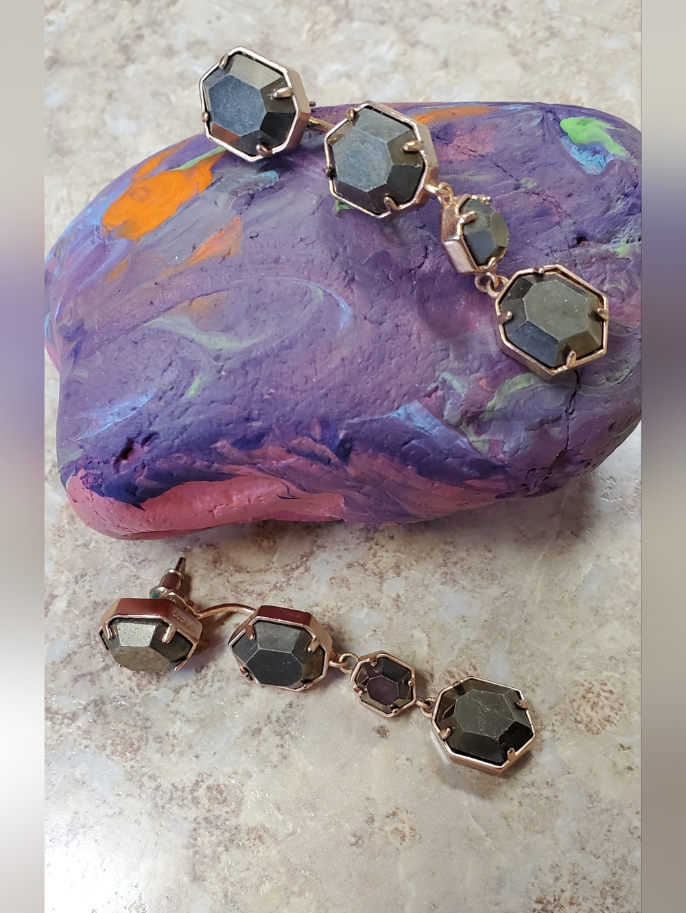 Kendra Scott 2 In 1 Rose Gold Tone and Gray-brown Faceted Drop Earrings